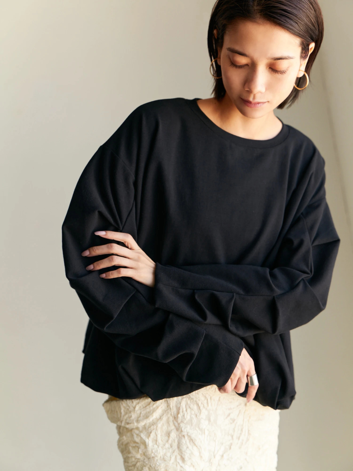 ESMOK バルーントップス ブラック フリーサイズ サイズ追加】ゆるっと落ち感 袖バルーントップス 通販【ニッセン】