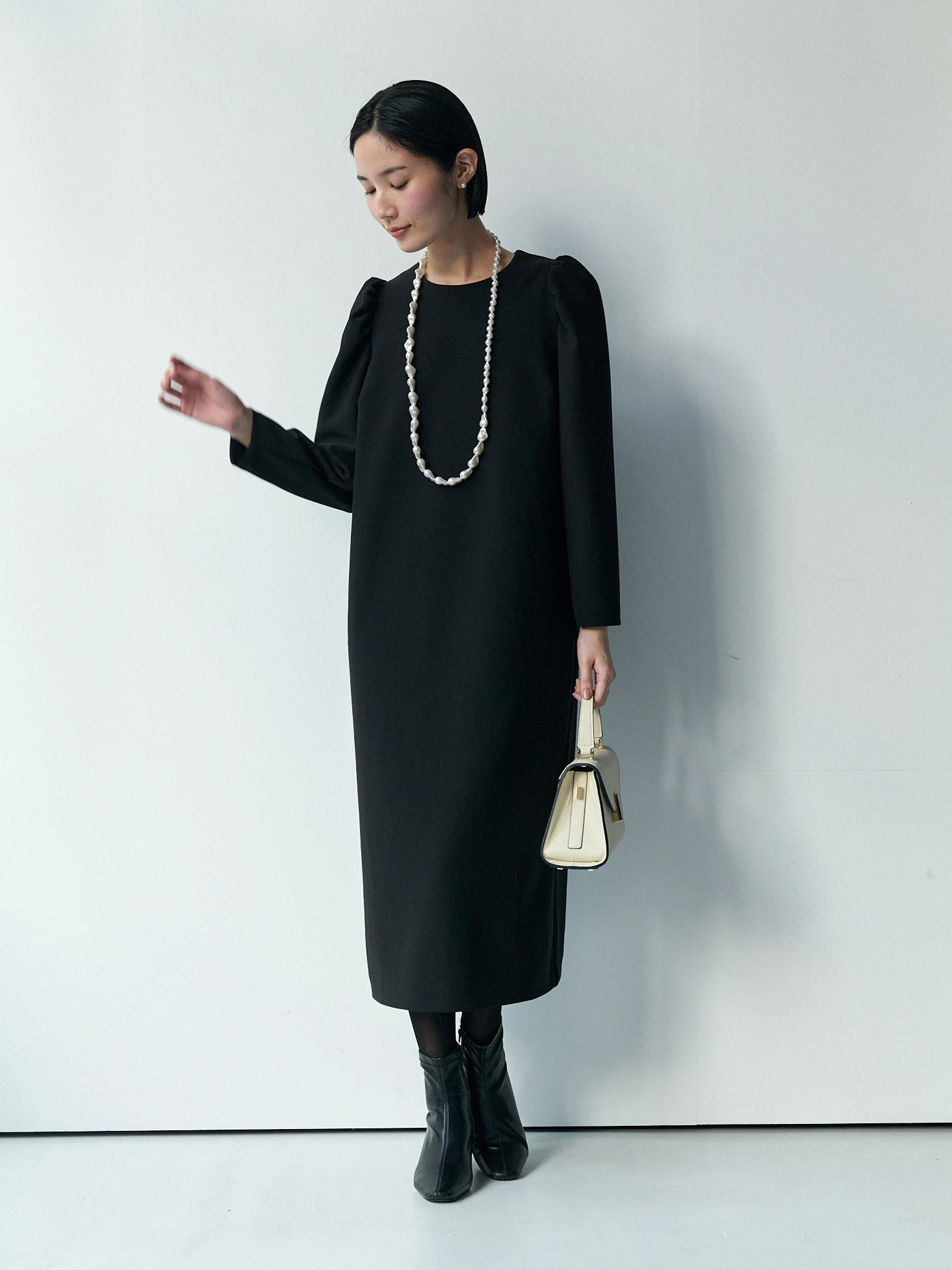 AMERI 黒のパフスリーブワンピース S/M Ameri ギャザースリーブワンピース(ブラック)