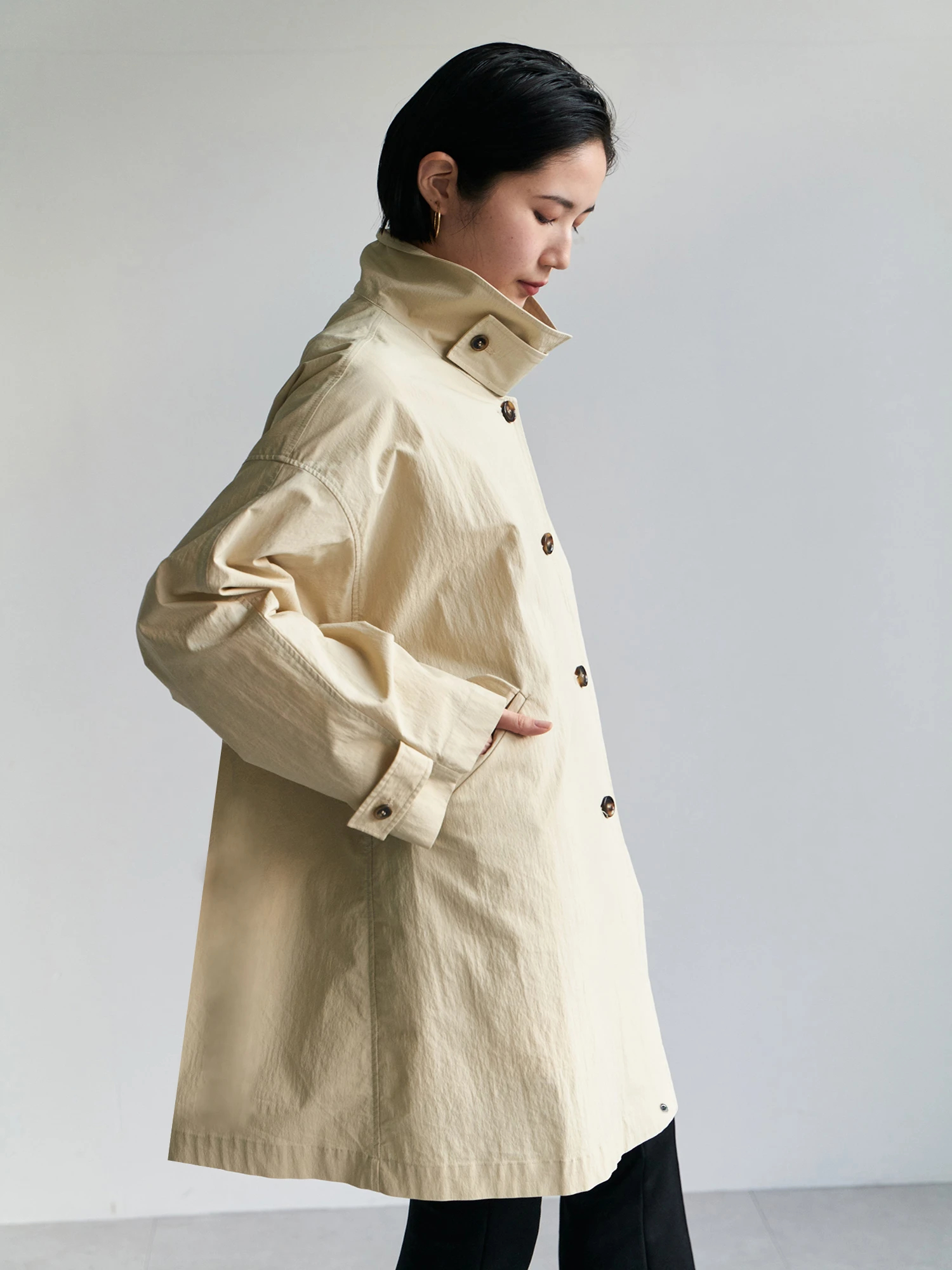 Mサイズ ステンカラーコート ベージュ 60/2コンパクトギャバ ステンカラーコート / J.PRESS LADIES S