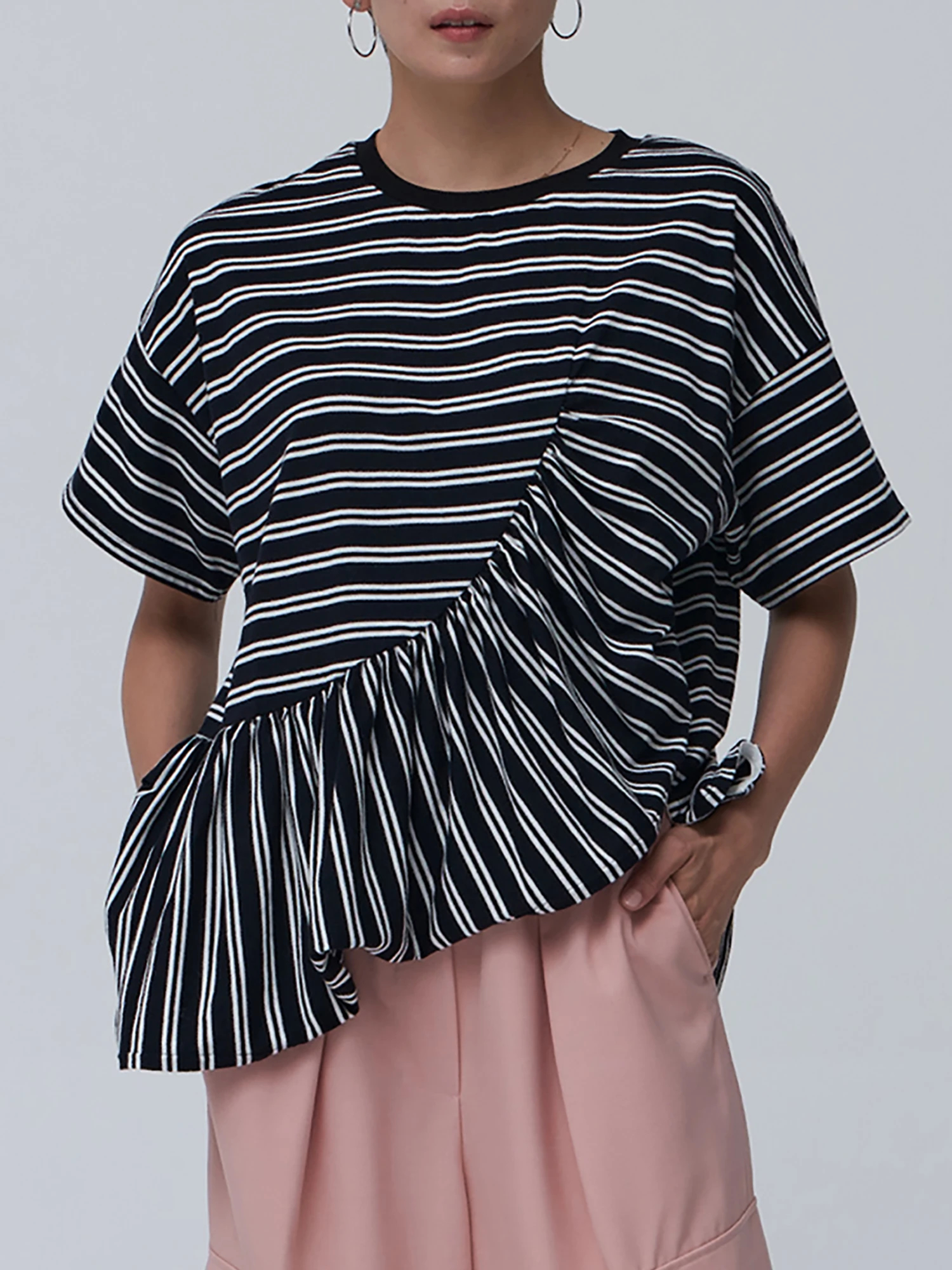 tシャツ アシンメトリーペプラムボーダーT レディース Brown&Street｜アシンメトリーペプラムボーダーT | Rakuten