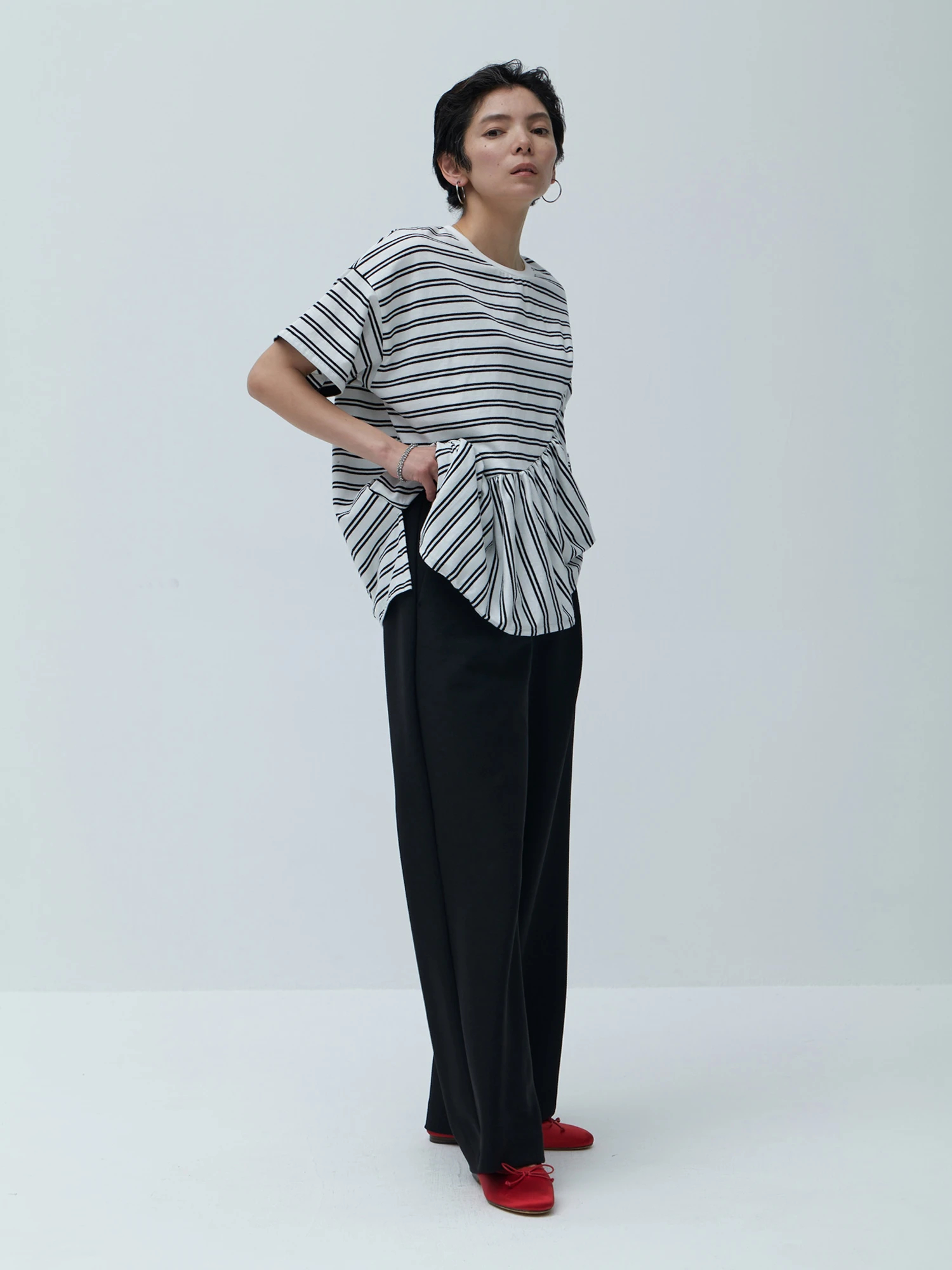 アシンメトリーペプラムボーダーT / Brown&Street（ブラウンアンド
