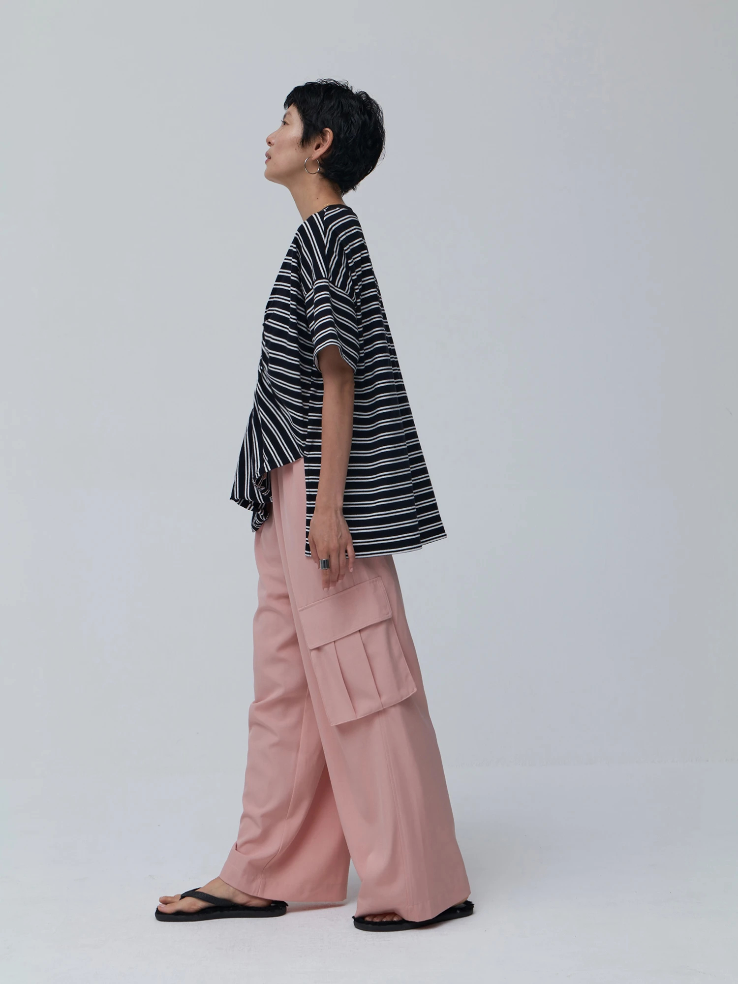アシンメトリーペプラムボーダーT / Brown&Street（ブラウン