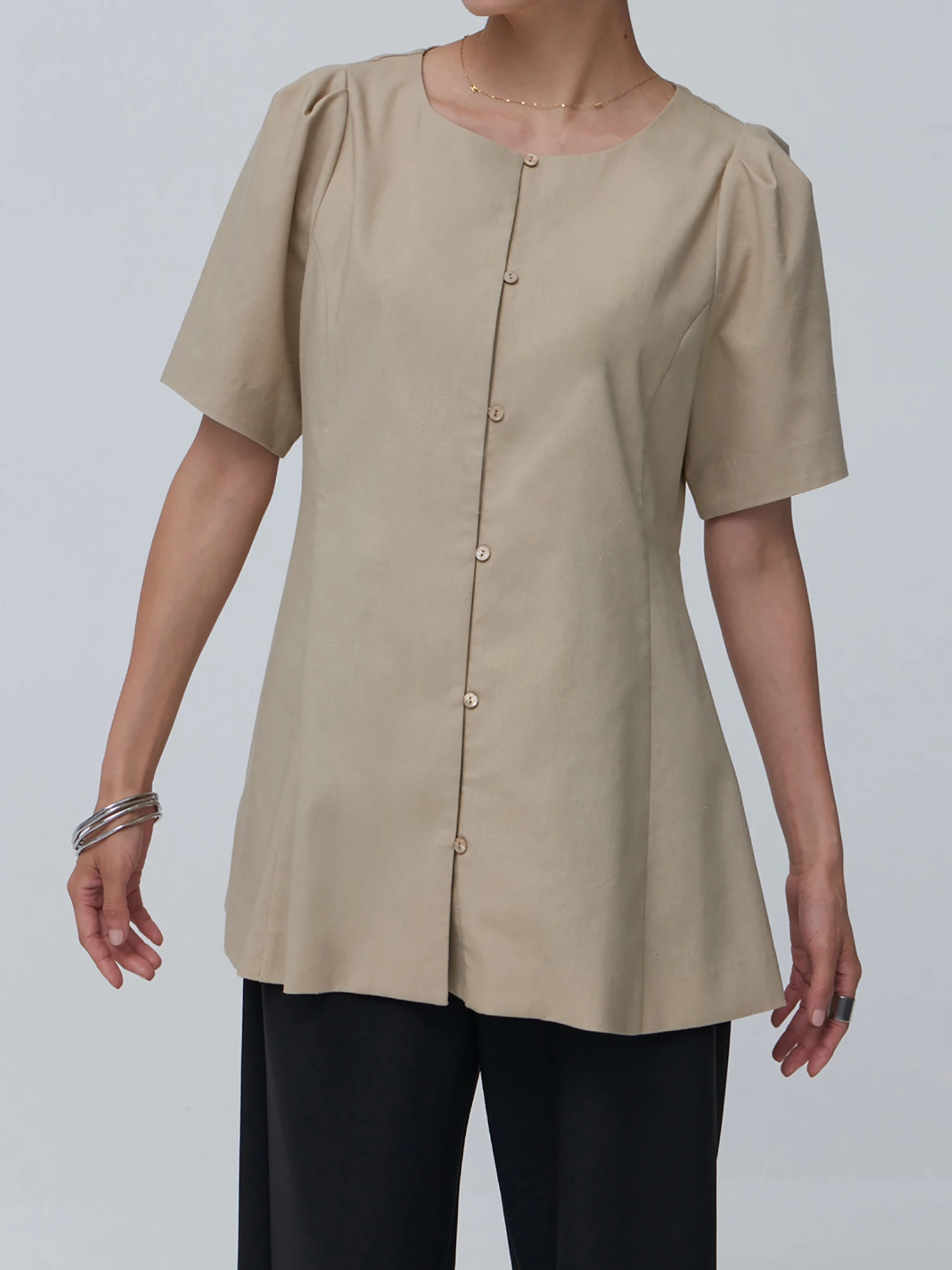ブラウス シャツ リネン混ウエストライントップス レディース リネン混ウエストライントップス / Brown&Street（ブラウン