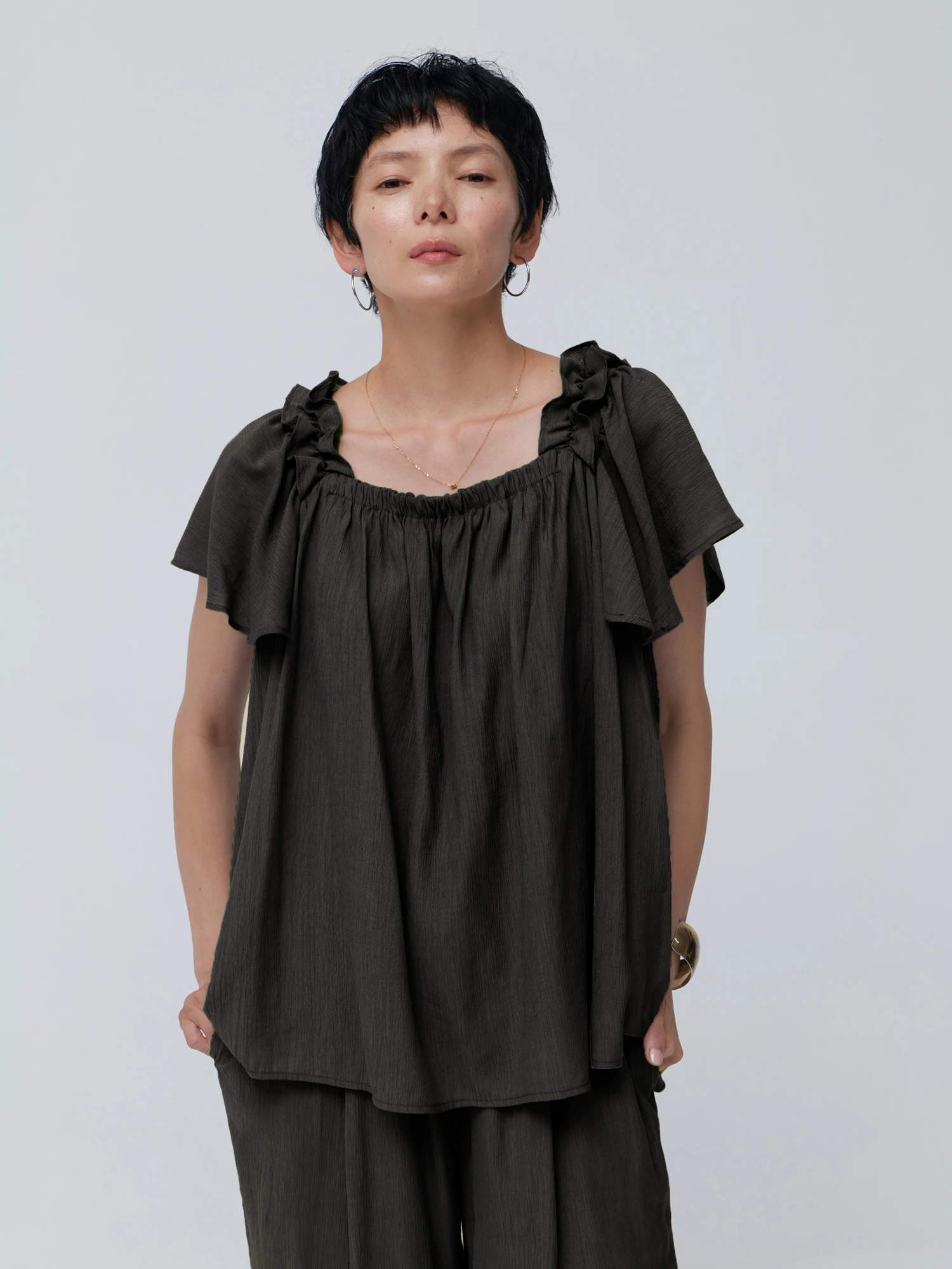 おさら　トップス&パンツ　2点セット ギャザースクエアトップス【セットアップ対応】 / Brown&Street