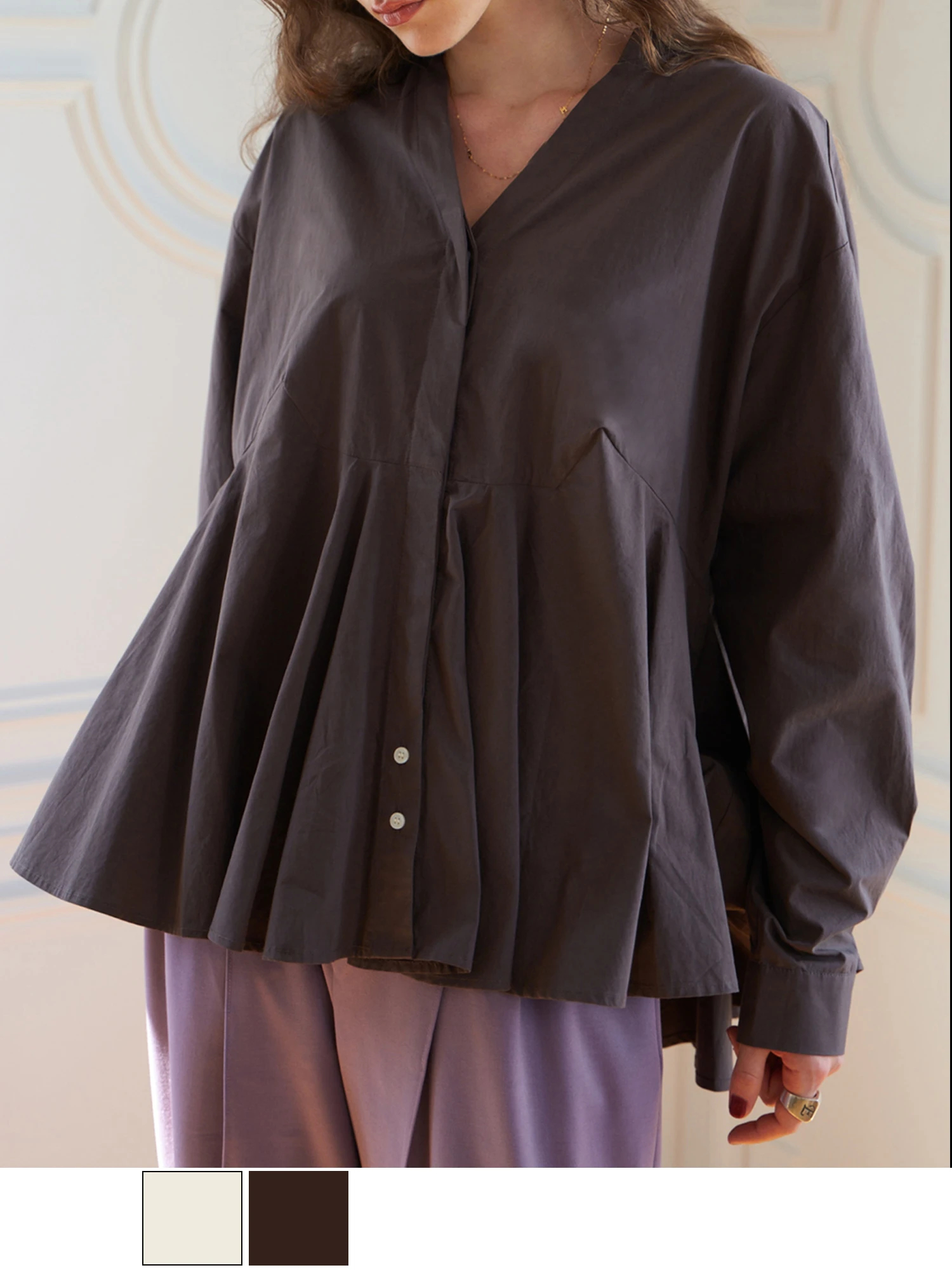 Vネックペプラムシャツ / Brown&Street（ブラウンアンドストリート）の