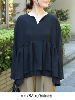Brown&Street(ブラウンアンドストリート) |【抜け感シルエット】 キーネックペプラムトップス