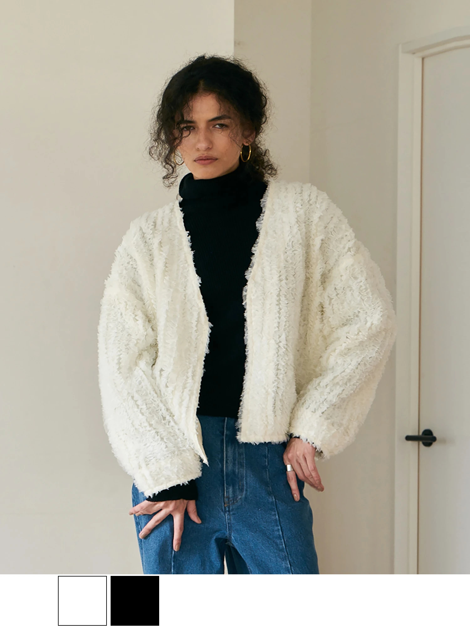 大人の着映え軽アウター】テクスチャーフリルジャケット