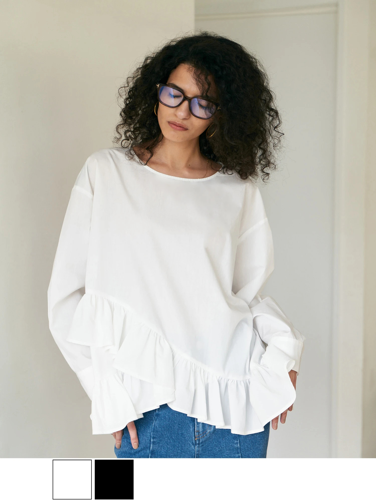 Brown&Street(ブラウンアンドストリート) |【腰まわりカバー】ヘムフリルシャツトップス