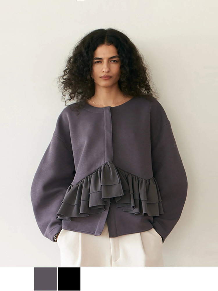 Brown&Street(ブラウンアンドストリート) |【着映え・腰回りカバー】フリルポンチジャケット