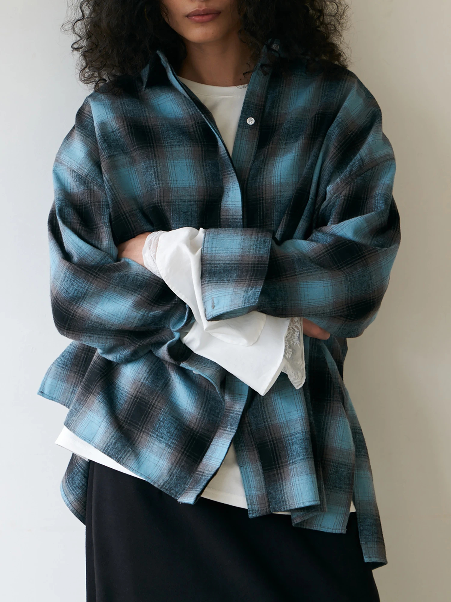 ワイドなサイズ/長めの着丈】フランネルチェックシャツ / Brown&Street