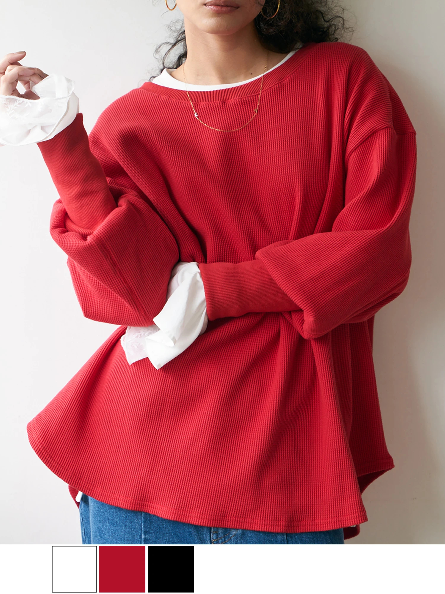 長め丈/デイリーウェア】オーバーワッフルトップス / Brown&Street