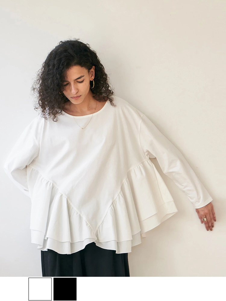 Brown&Street(ブラウンアンドストリート) |【腰回りカバー】アングルラインぺプラムトップス