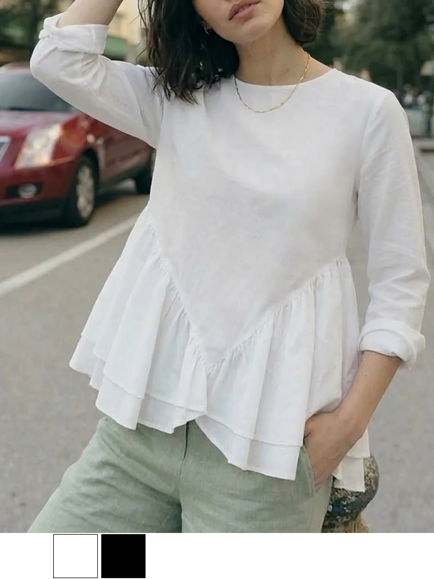 腰回りカバー】アングルラインぺプラムトップス / Brown&Street 