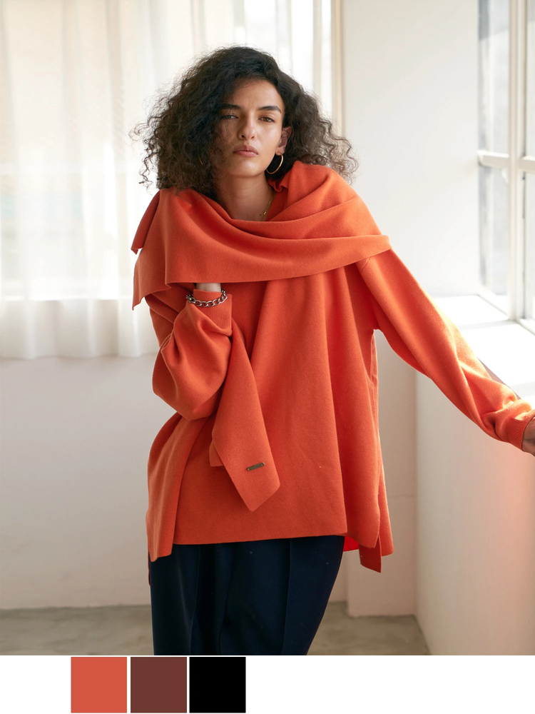 Brown&Street(ブラウンアンドストリート) |【暖かい/気持ち良い】モイストタッチストール付きニット