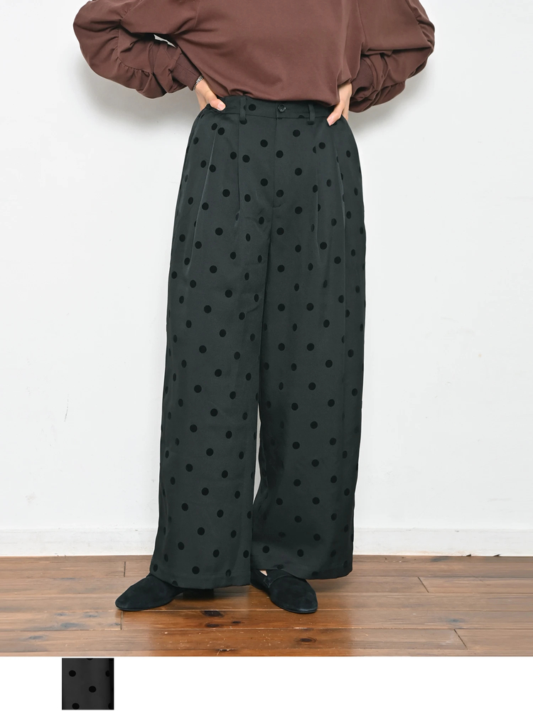 Brown&Street(ブラウンアンドストリート) |【美シルエット】 フロッキードットワイドパンツ